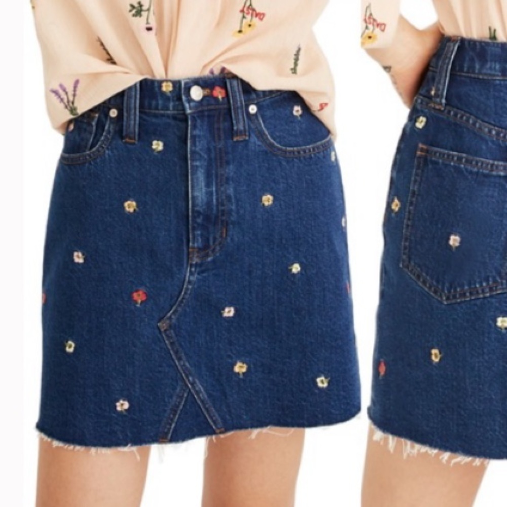 Madewell Floral A-Line Jean Skirt